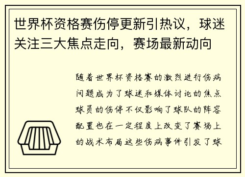 世界杯资格赛伤停更新引热议，球迷关注三大焦点走向，赛场最新动向